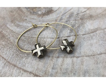 Bruce Hoops — hematite stylized cross earrings brass sterling silver quality minimalist nashville rochester dainty Christian plus addition