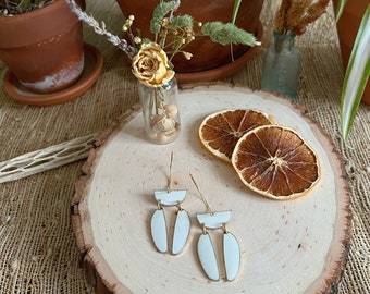 Elytron Drops — organic white enameled geometric chandelier beetle wings gold-filled hoops neutral boho dainty bride bold summer funky