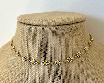 Daisy Chain Choker — chamomile aster gold-filled handmade adjustable festival nashville summer bride boho hippie spring wild flower floral