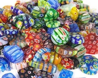 1/4 Pound 6MM~25MM Mix Shapes & Colors Millefiori Lampwork Glass Beads, heart, oval, tube, round, cube, square., etc.
