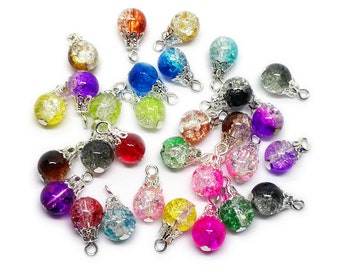30 Pcs Mix Handcrafted Crackle Glass Bead Drops 8 mm