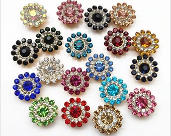 20 Pcs 14mm Gold Plated Rhinestone Flower Buttoms, Sew on, Glue On, Connected Dangle, Stringing., etc.