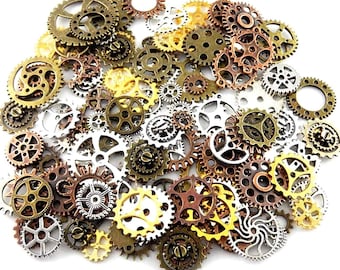 100 Gram Assorted Color Antique Metal Steampunk Gears Charms Pendant Wheel Gear for Crafting, Jewelry Making & Decorated. by Beading Station
