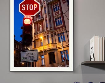 Prague Stop Sign Photo Print: Abstract Modern Street Art