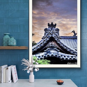 Japanese Rooftop Print: Dawn Light, Eastern Decor