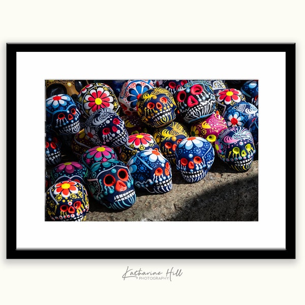 MEXICO/GUATEMALA - Skulls, Colour Photographic Art Print, Sugar Skulls, Oaxaca, Day of the Dead, Dia de Los Muertos, Gothic, Halloween Image