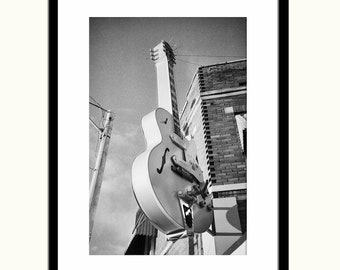 Sun Studio Guitar, Memphis, Tennessee, USA, Small Shots, Black and White Photographic Art Print, Music Lover, Musician Gift, Rhythm & Blues