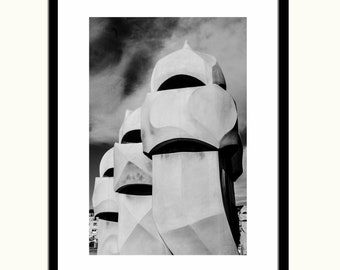 La Pedrera (Casa Mila), Barcelona, Spain, Black and White Photographic Print