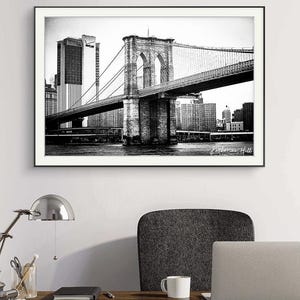 Stunning Black and White Brooklyn Bridge Photographic Print, Manhattan Cityscape, Wall Art, Architecture, Engineering - NYC Art Print, USA22