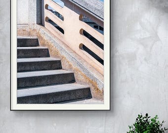 Prague Brutalist Architecture Print: Modern Concrete Steps Photography