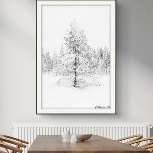 Serene Winter Snowscene in Finland - Black and White Photographic Print for Modern Home Decor and Holiday Gift, F05