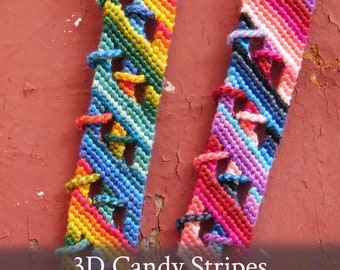3D Candy Stripes friendship bracelet pattern - PDF tutorial - beginner level