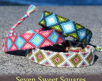 Seven Sweet Squares friendship bracelet pattern - PDF tutorial - beginner level