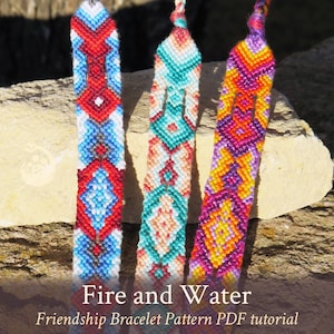 Fire and Water friendship bracelet pattern - PDF tutorial - intermediate level