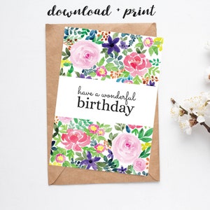 Druckbare Geburtstagskarte, Sofort Download, Blumenkarte für sie, 5x7