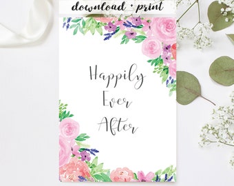 Printable Wedding Card, Instant Download PDF Watercolour Floral Card, 5x7, Cut and Fold