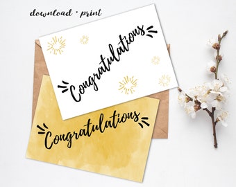 Set of 2 Printable Congratulations Cards for Graduation/Promotion/Retirement, PDF Watercolour Cards, Horizontal 7x5, Print & Cut