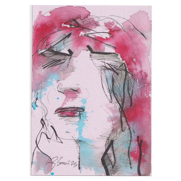 ORIGINAL ! Portrait paintings Original on paper, Contemporary Acrylic abstract Painting, acrylic, ink, ultramarine shadow original