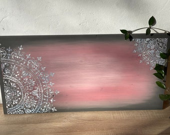 Decorative panel 80x40 pink gray shabby vintage wooden decoration wall decoration wood decoration gift craft mandala chalk paint unique background decoration