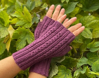 Poignets en laine, poignets tricotés, poignets, poignets violets, chauffe-poignets