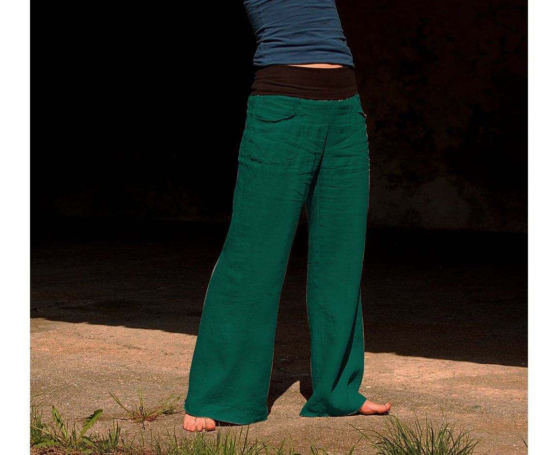 Linen Pants Petrol Green Pants Women's 