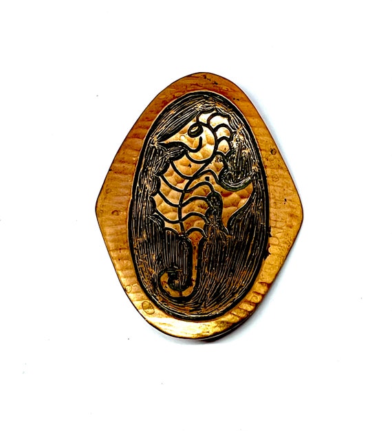 MODA signed vintage copper brooch, hand made sea h