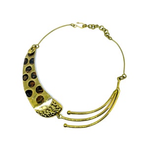 Brutalist artisan 1960’s/1970’s vintage brass copper statement necklace