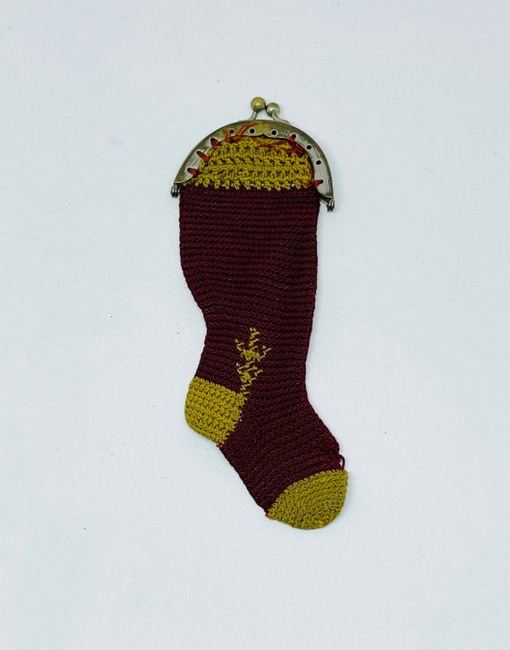 Antique Sock Coin Purse Victorian Stocking Purse Crochet 19th