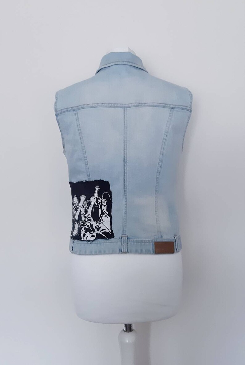 Pimki 1980/'s vintage light blue denimjean vest jacket UK12 US8 EU38