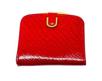 Small red 1980’s vintage leather purse, gold tone framed coin purse, small vintage wallet, gifts for her