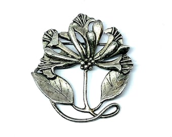 MPSJ signed vintage brooch, pewter  flower brooch, 1980’s silver pewter brooch, gifts for her