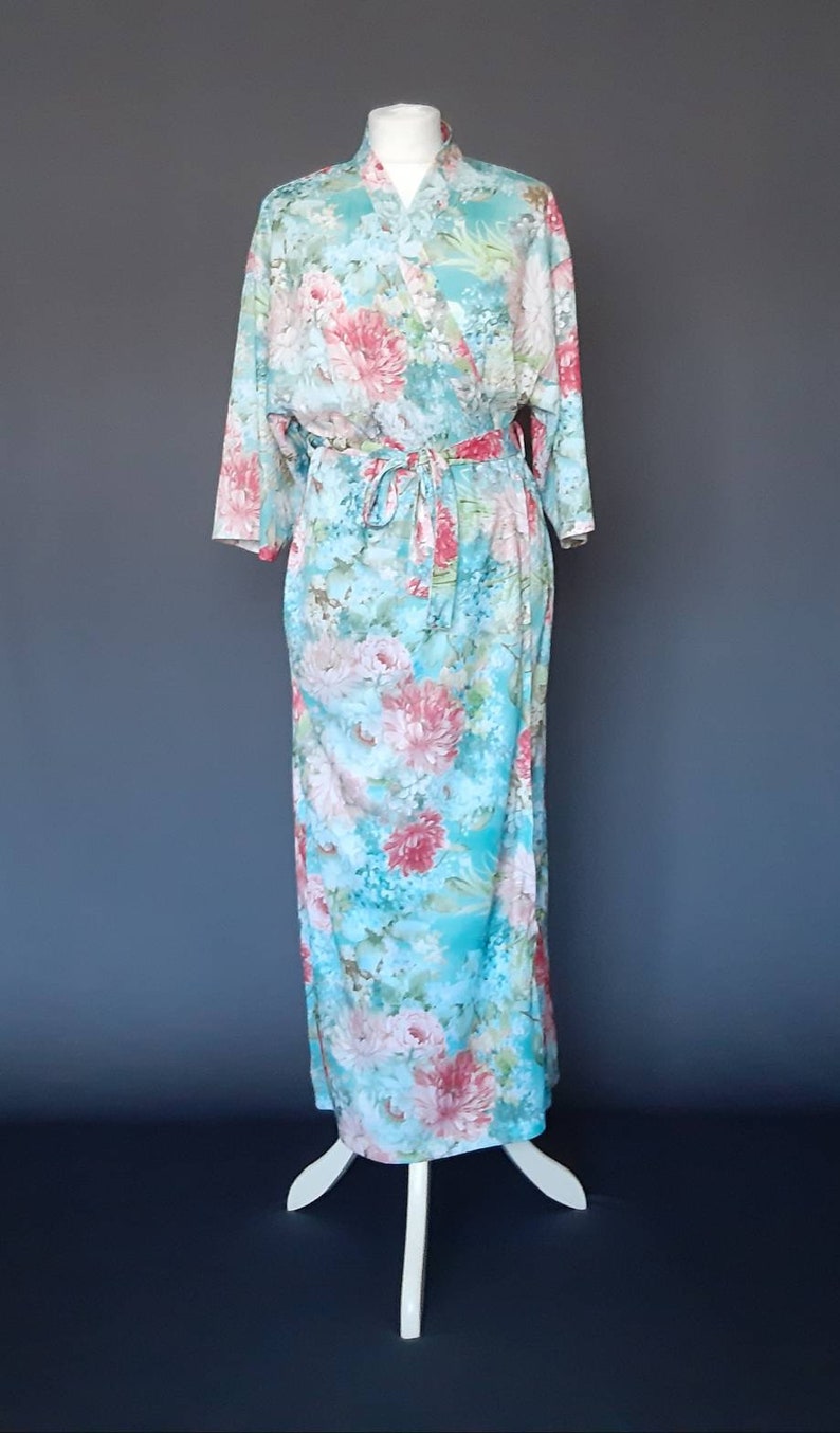 Afibel robe 1980/'s vintage robe floral print robe mid length robe 80/'s summer robe wraparound robe size 1012