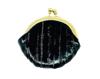 Small 1980’s vintage coin purse, vintage  black patchwork leather coin purse, gifts for her