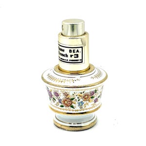 Vintage Greek perfume bottle, white pink purple floral hand painted ceramic perfume bottle, Greek Hand Painted bottle, gifts for her