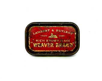 Mid century Lambert and Butler “Weaver Brand” collectors tin, hinged metal tobacco tin, vintage home decor