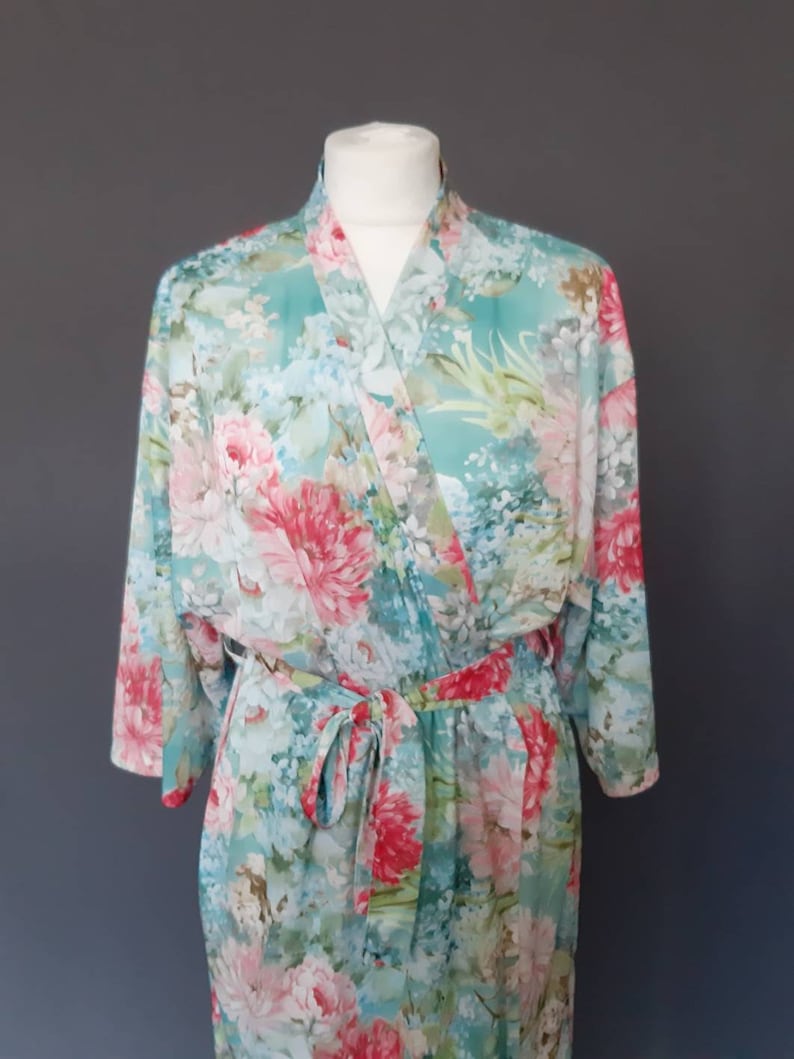 Afibel robe 1980/'s vintage robe floral print robe mid length robe 80/'s summer robe wraparound robe size 1012