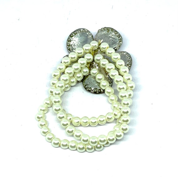 Faux pearl beaded vintage bracelet, 1980’s diaman… - image 8