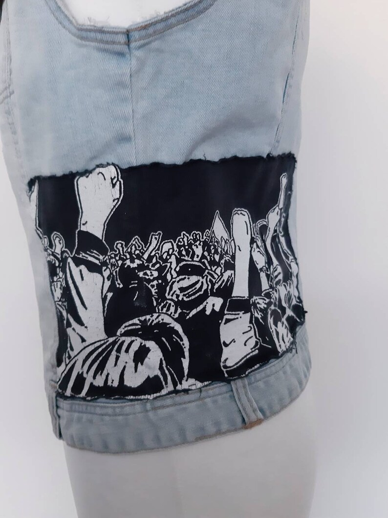 Pimki 1980/'s vintage light blue denimjean vest jacket UK12 US8 EU38