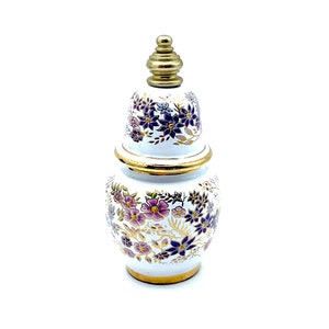 Vintage Greek perfume bottle, white pink purple floral hand painted ceramic perfume pot, Greek Hand Painted pot, gifts for her