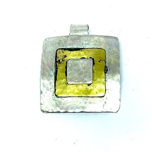 Brutalist modernist Artisan vintage pendant, 1960’s/1970’s vintage square silver/copper square pendant, large statement, gifts for her