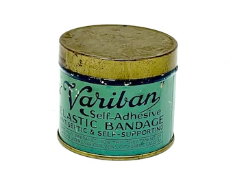 Variban Self Adhesive Elastic Bandage tin, 1960’s vintage green tin, vintage collectors tin, home decor