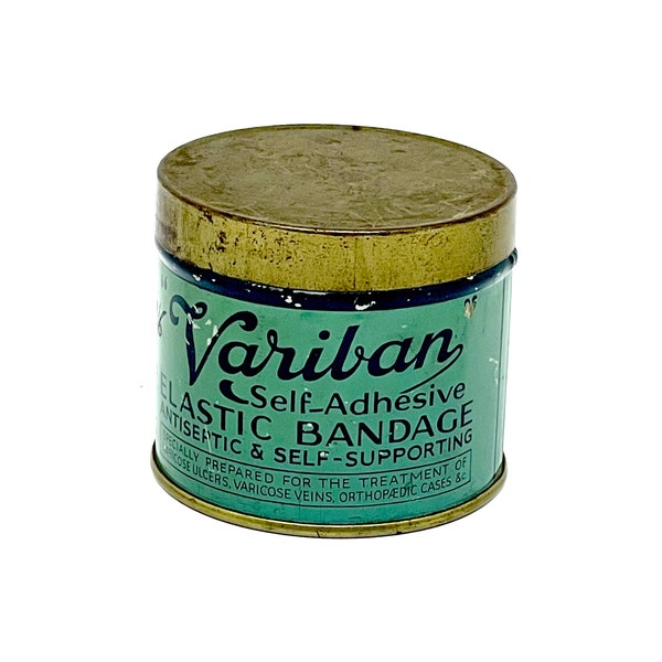 Variban Self Adhesive Elastic Bandage tin, 1960’s vintage green tin, vintage collectors tin, home decor