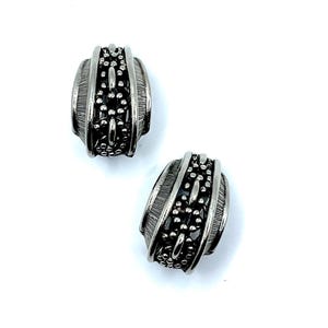 1980’s vintage silver tone earrings, chunky patterned clip on earrings, vintage statement earrings, gifts for her