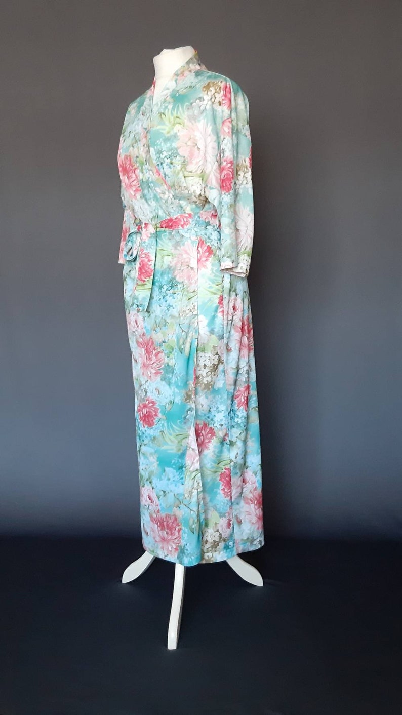 Afibel robe 1980/'s vintage robe floral print robe mid length robe 80/'s summer robe wraparound robe size 1012