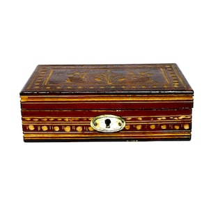 Vintage wooden jewellery/storage box, rectangular brown carved storage container, wooden storage, gifts for her