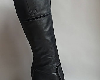 Faith vintage boots 1990's vintage boots knee high boots pull on boots faux leather boots black vintage boots size 36 (UK 3)