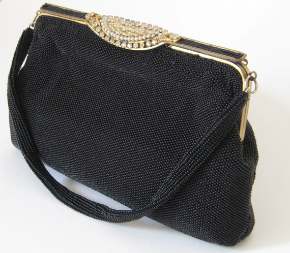 Vintage Michel Swiss Black Beaded and Rhinestone … - image 3