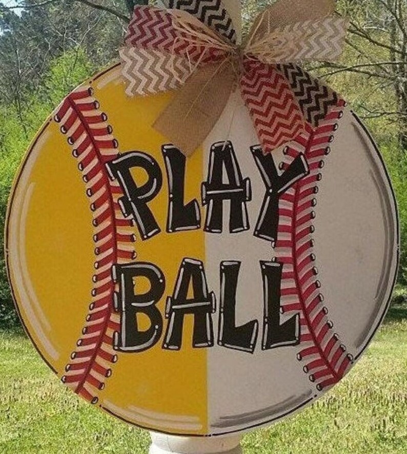 Large 20 Softball Baseball Wood Door Hanger Wall Decor Etsy