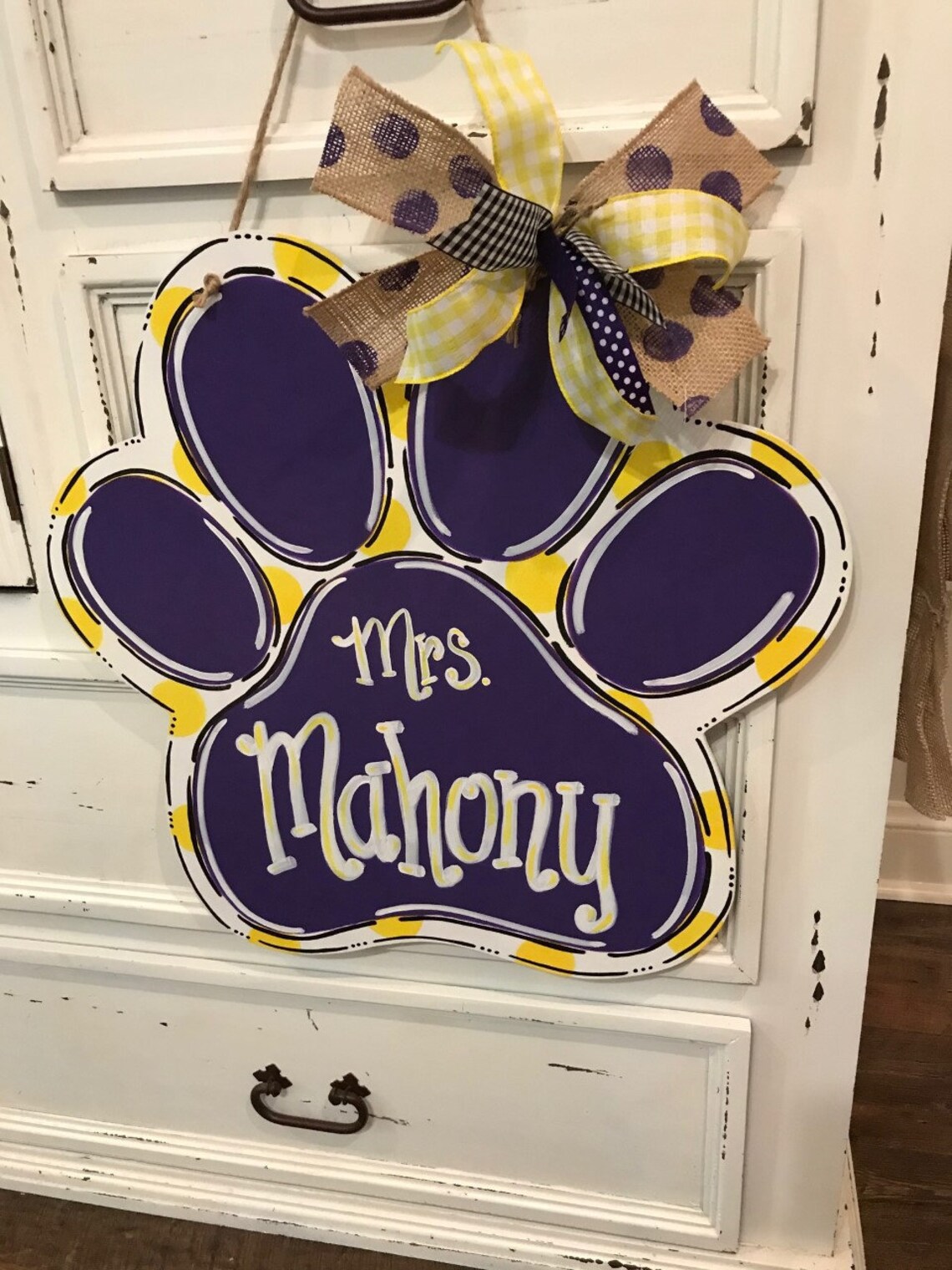 Wooden Paw Door Hanger Team Spirit Paw Door Hanger Painted Etsy