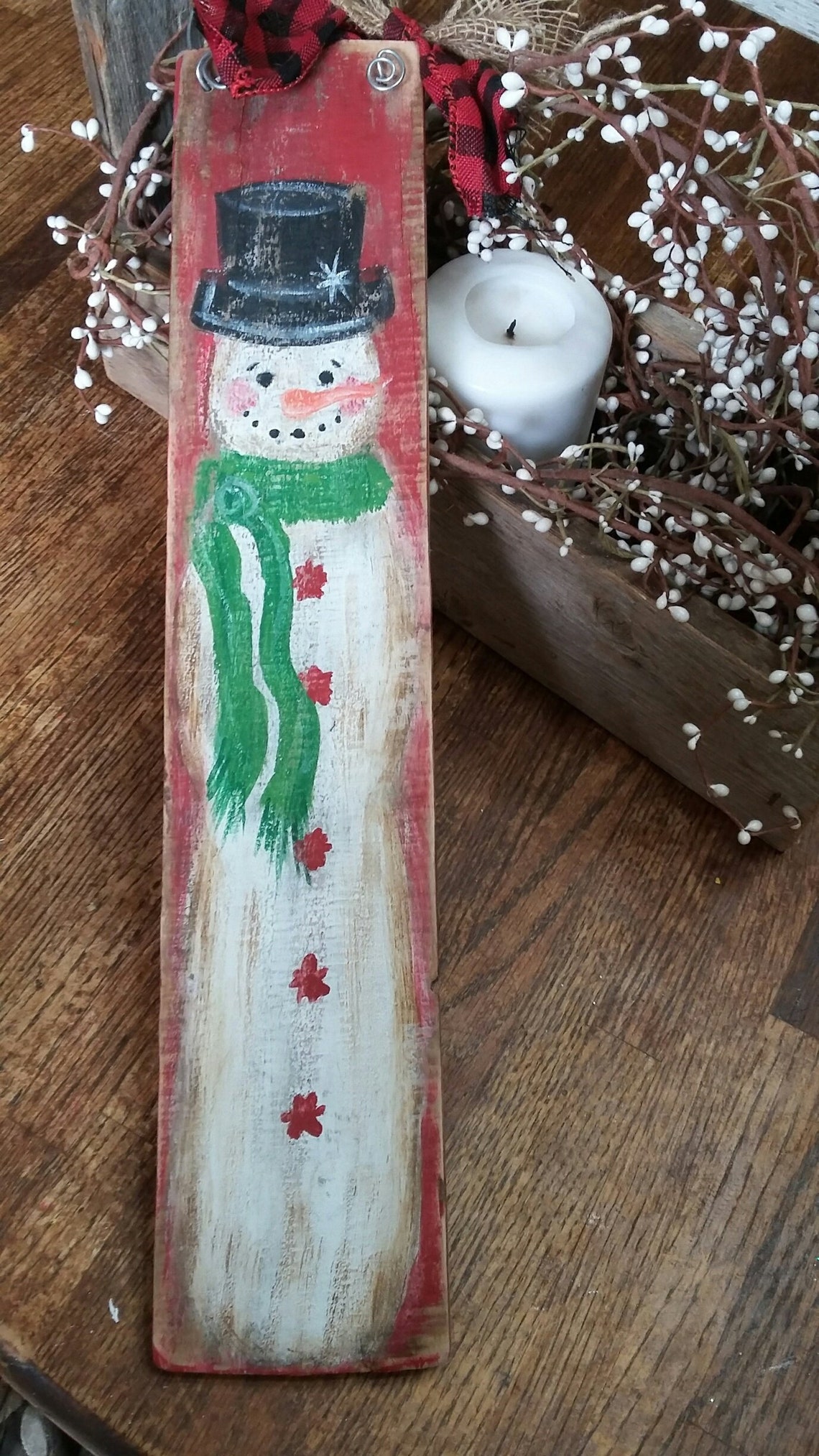 Reclaimed Wood Plank Snowman Rustic Primitive Christmas Etsy
